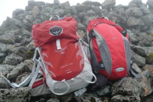 Rucsacks on the summit cairn - we've made it